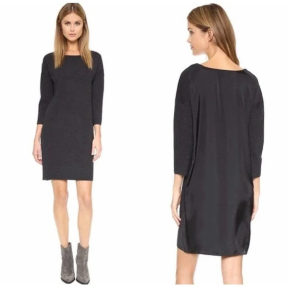 Vince wool sweater knit black back mixed media gray dress - Picture 1 of 13